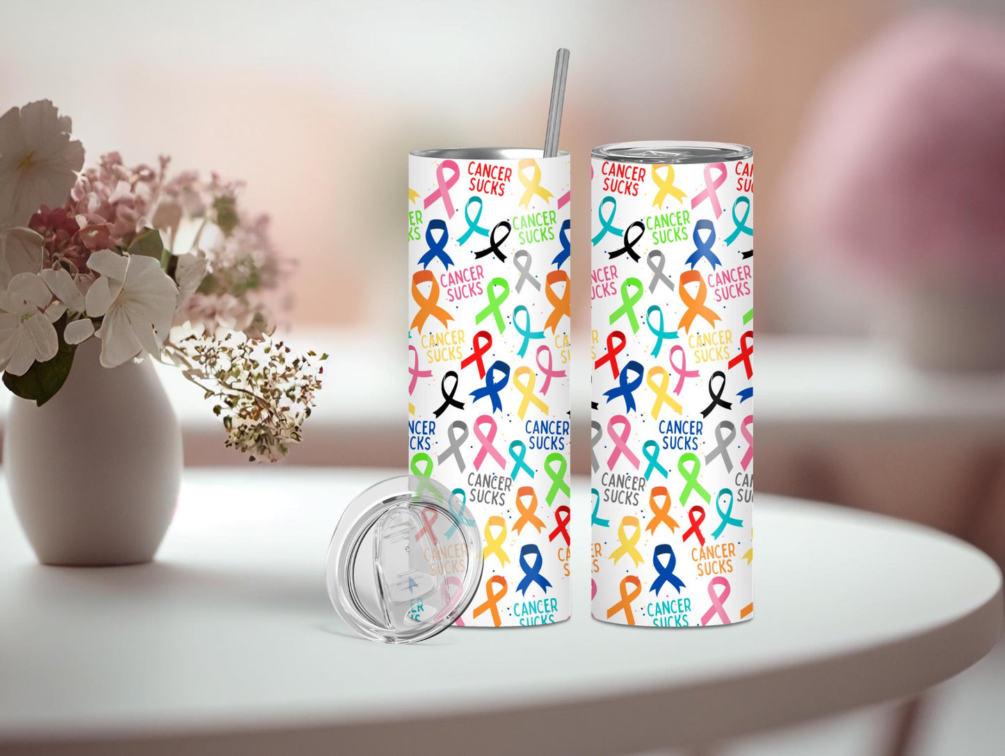Cancer Sucks Colorful Ribbons 20oz Tumbler