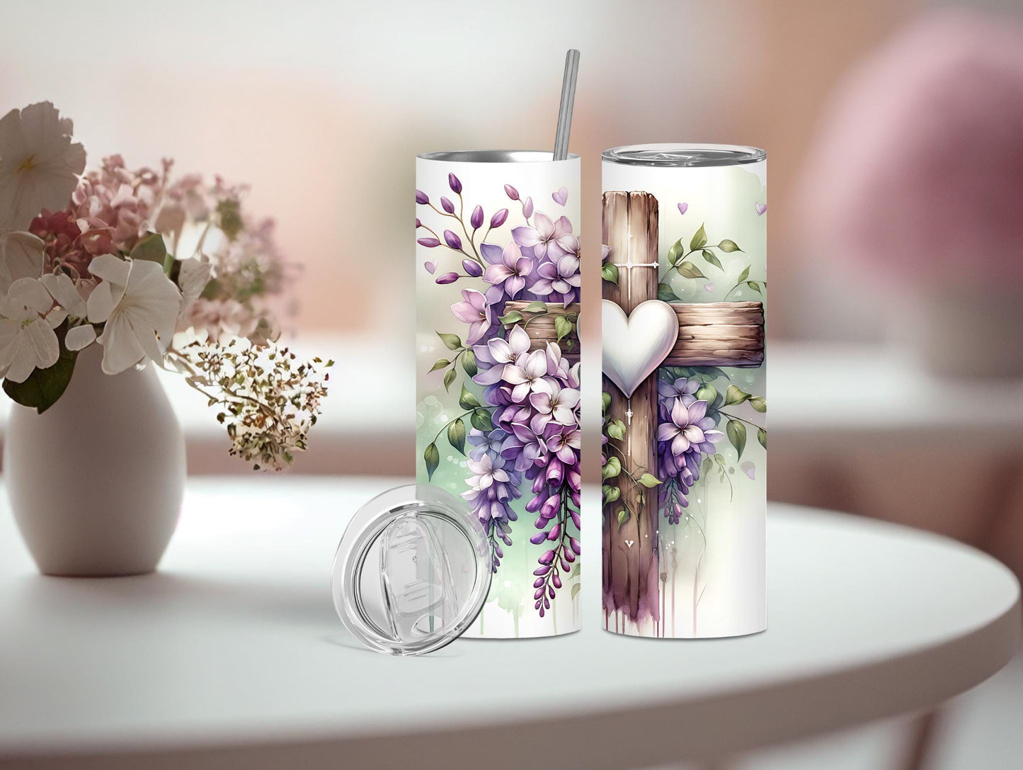 Watercolor Blessed Beyond Measure Cross And Flowers 20oz Tumbler