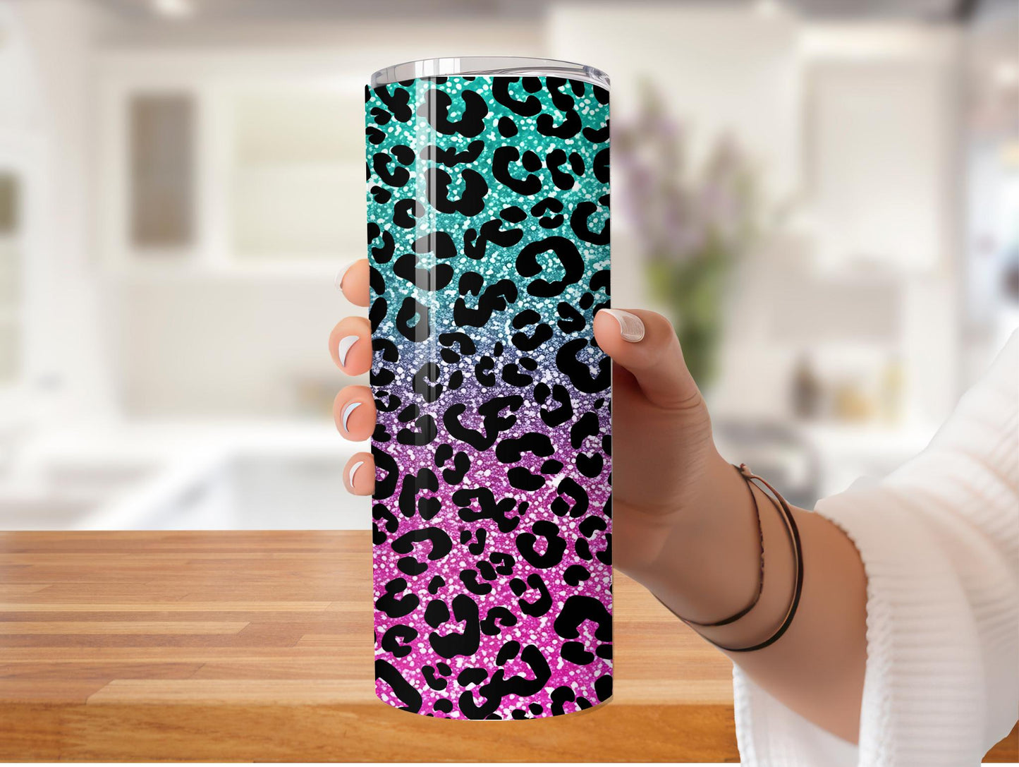 Ombre Faux Glitter Leopard Print 20oz Tumbler