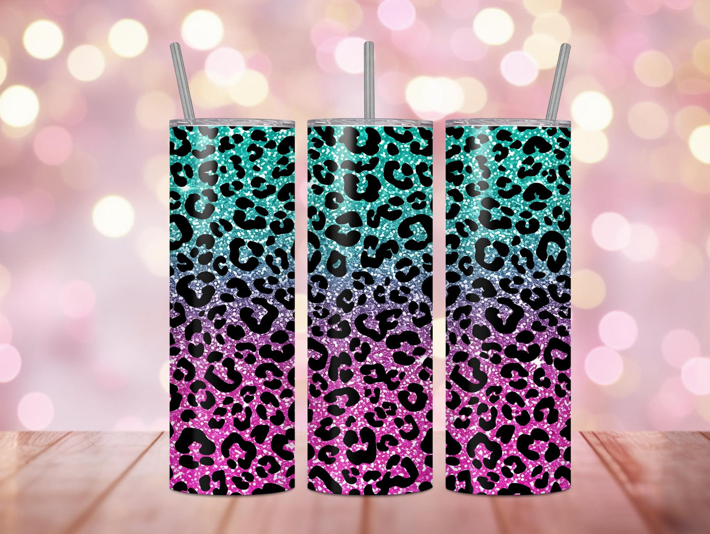Ombre Faux Glitter Leopard Print 20oz Tumbler