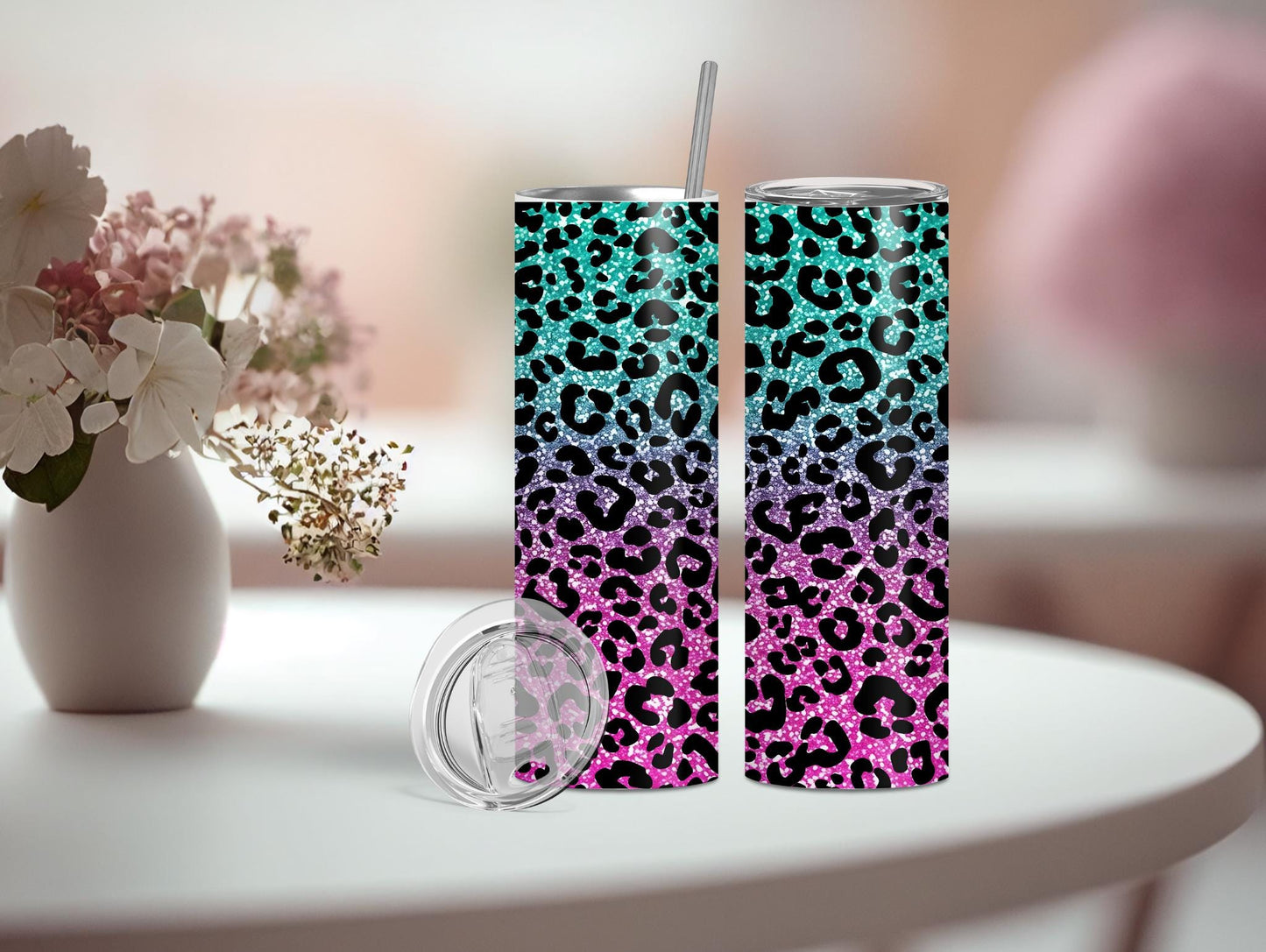 Ombre Faux Glitter Leopard Print 20oz Tumbler