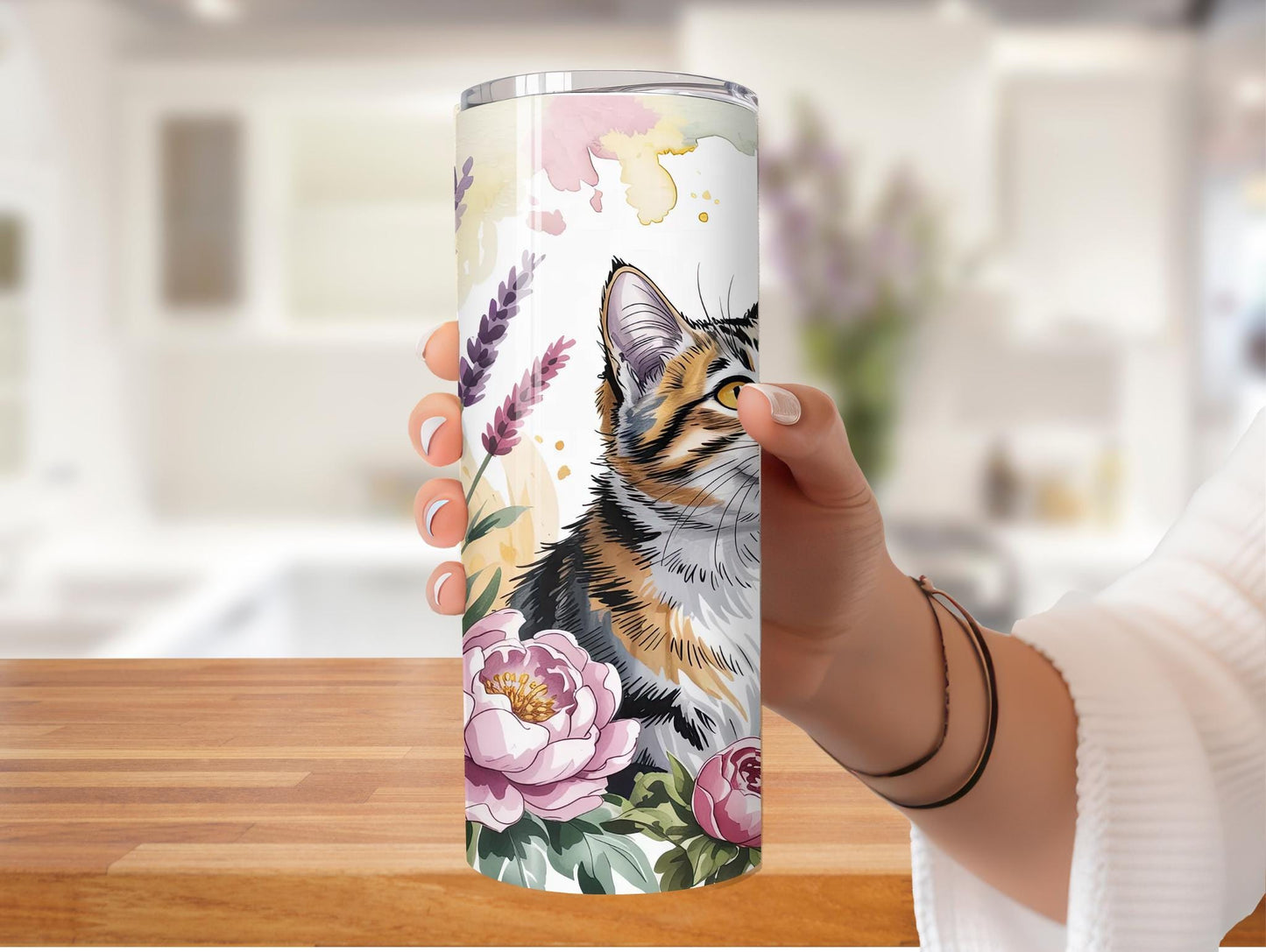 Watercolor Cat In Flowers 20oz Tumbler