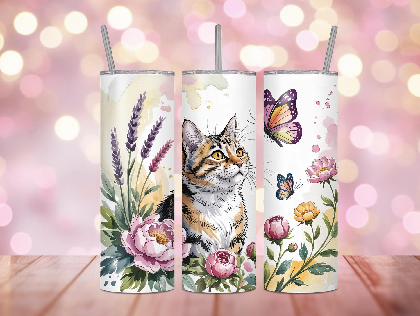 Watercolor Cat In Flowers 20oz Tumbler