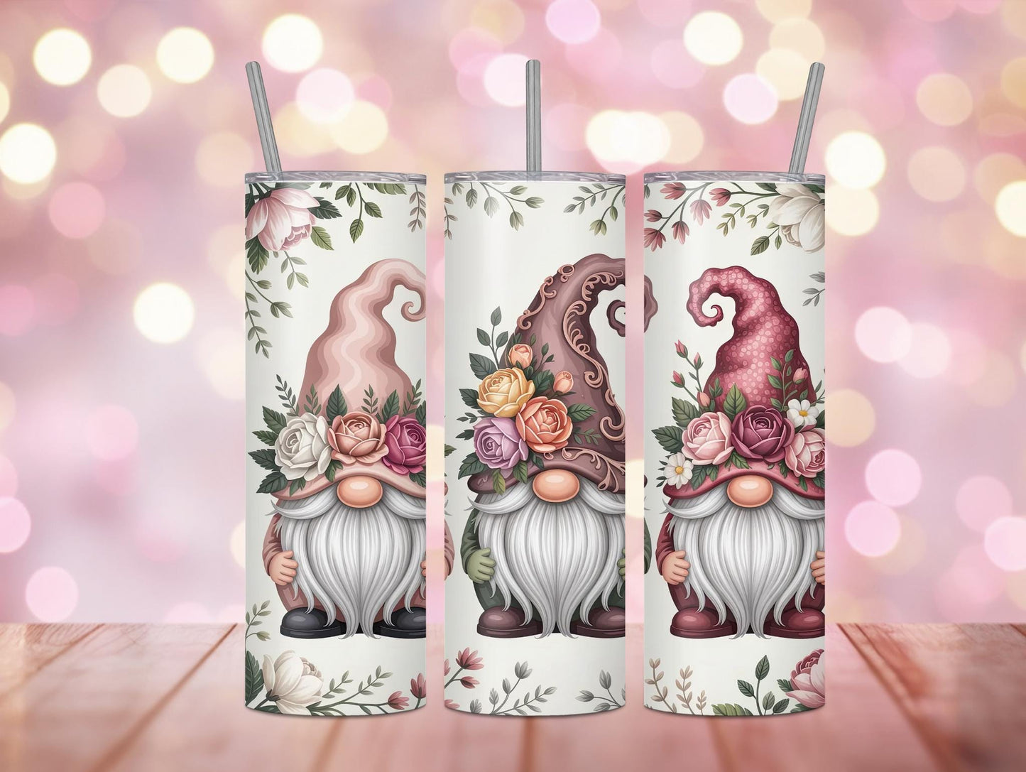 3 Boho Colored Gnomes With Flowers 20oz Tumbler
