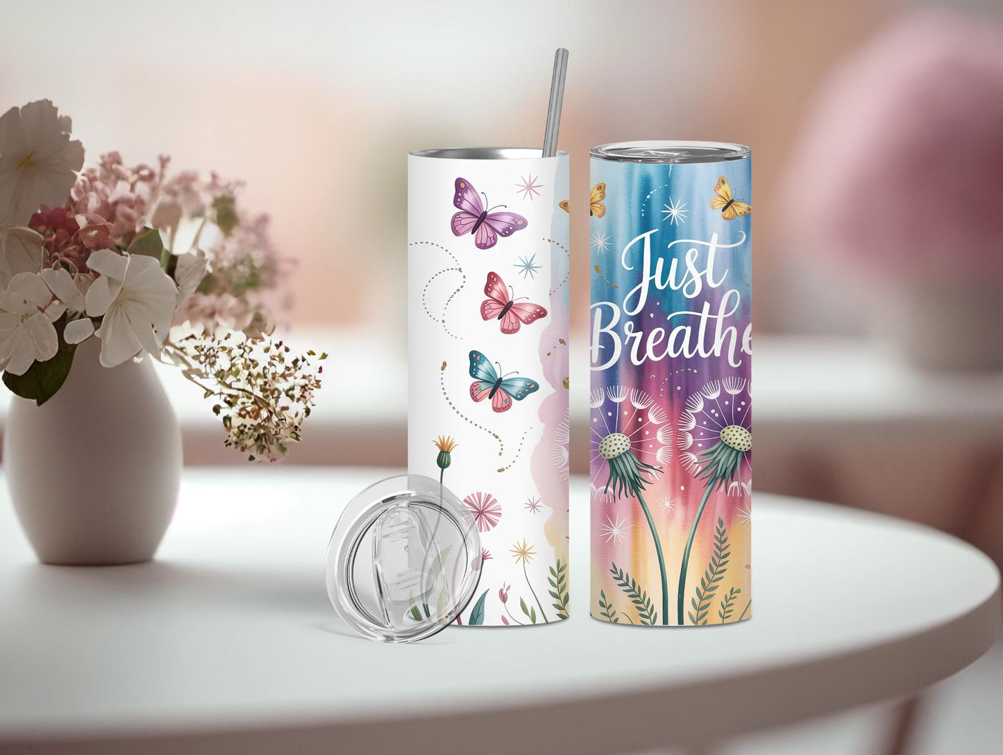 Just Breathe Dandelion And Butterfly 20oz Tumbler