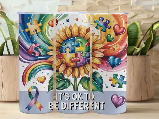 It's Ok To Be Different Autism Sunflower 20oz Tumbler
