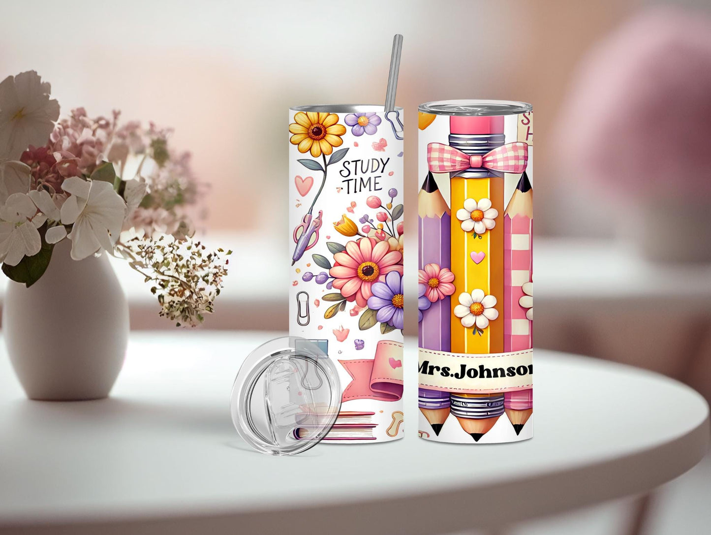 Pink And Purple Pencil Personalized 20oz Tumbler