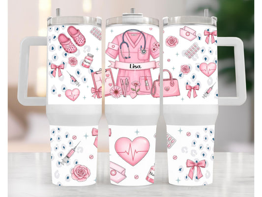 Pink Personalized Nurse 40oz Tumbler