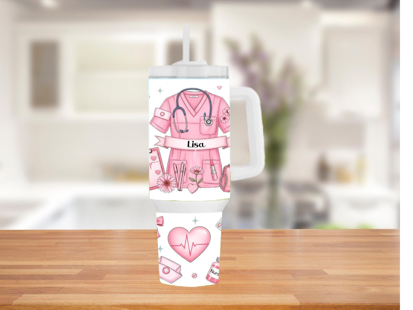 Pink Personalized Nurse 40oz Tumbler