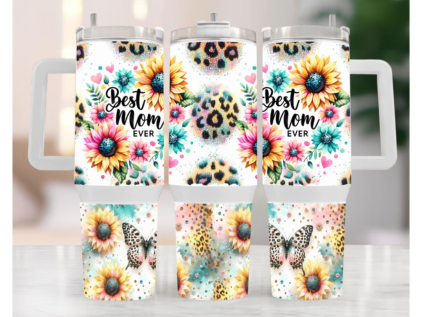 Best Mom Ever Sunflower And Leopard Print 40oz Tumbler