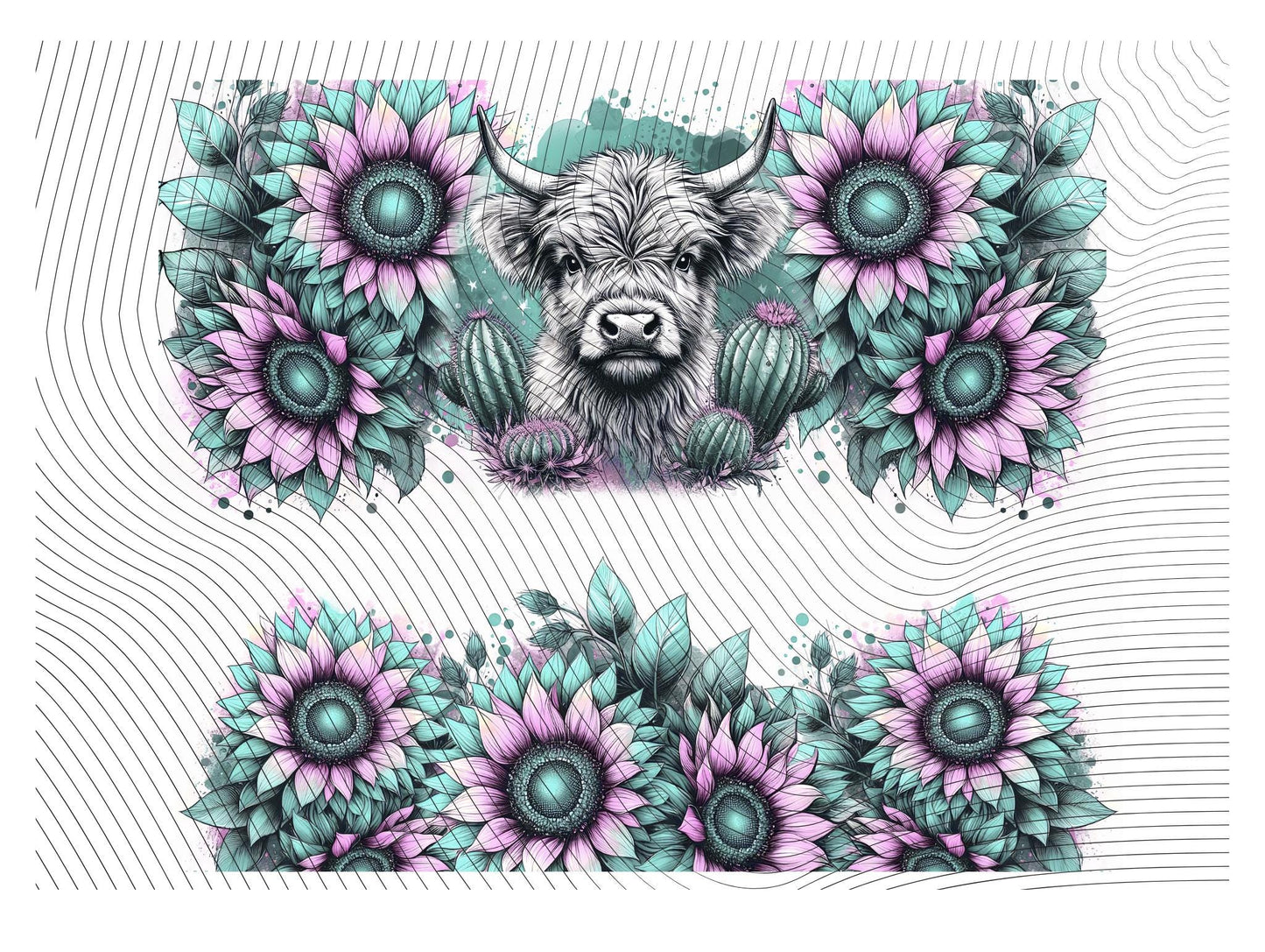 Purple And Teal Sunflower Highland Cow 40oz Tumbler