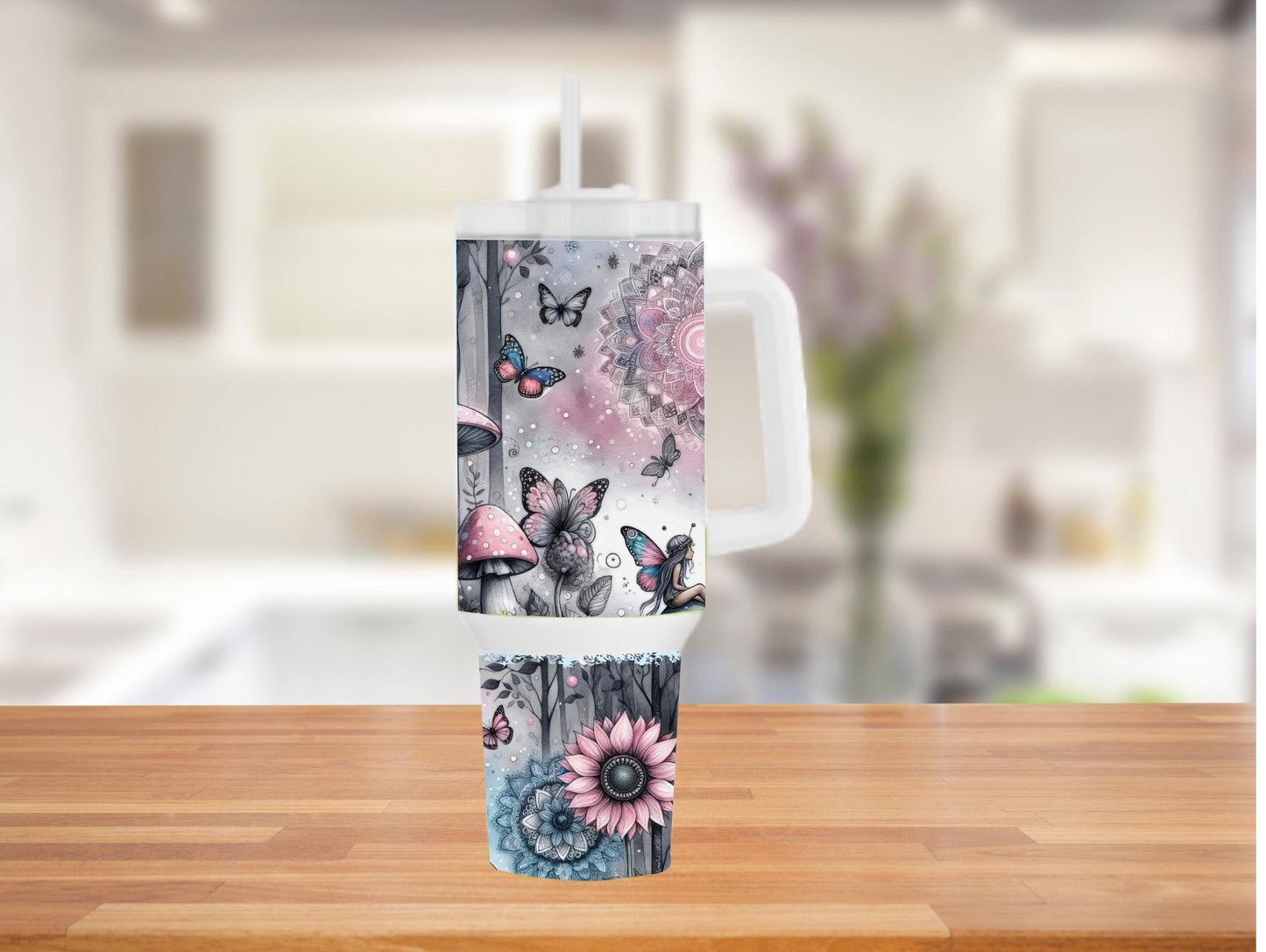 Watercolor Pastel Mushroom And Fairy 40oz Tumbler