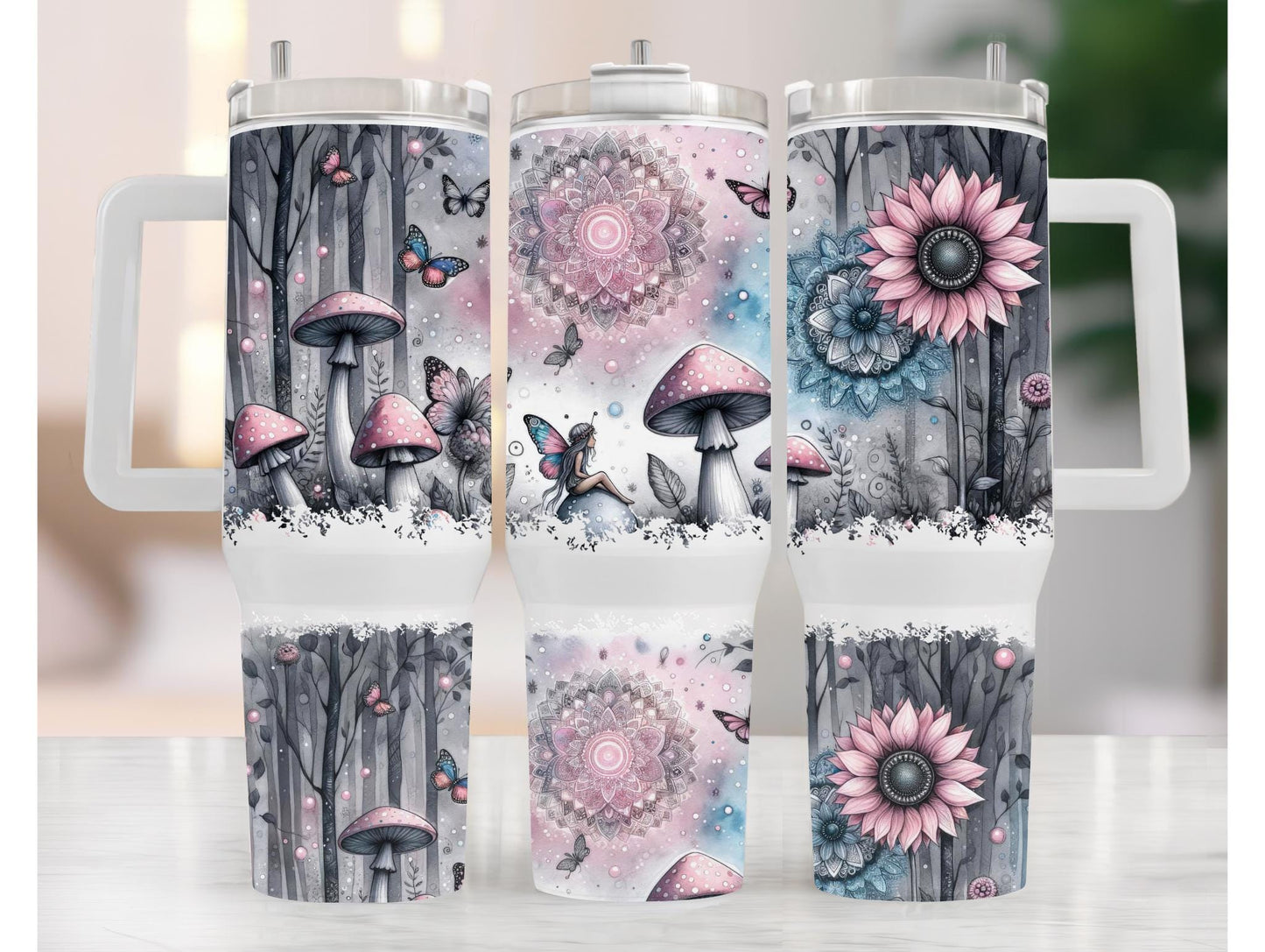 Watercolor Pastel Mushroom And Fairy 40oz Tumbler