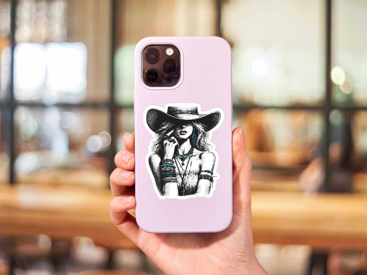 Cowgirl With Teal Jewlery Sticker