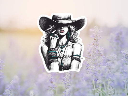 Cowgirl With Teal Jewlery Sticker