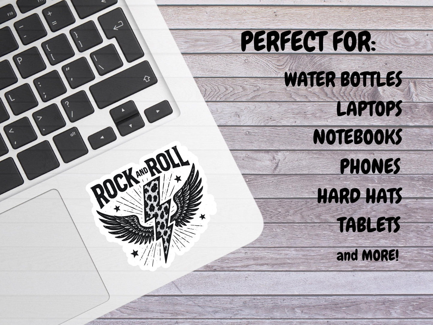 Rock And Roll With Lightning Bolt And Wings Sticker