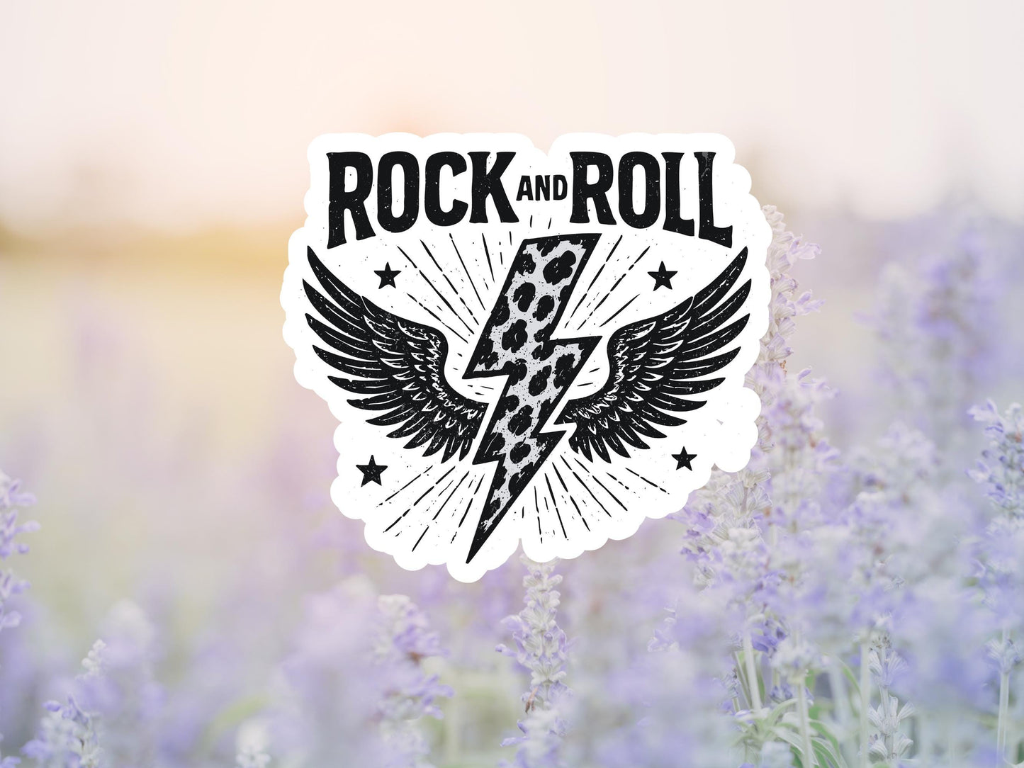 Rock And Roll With Lightning Bolt And Wings Sticker