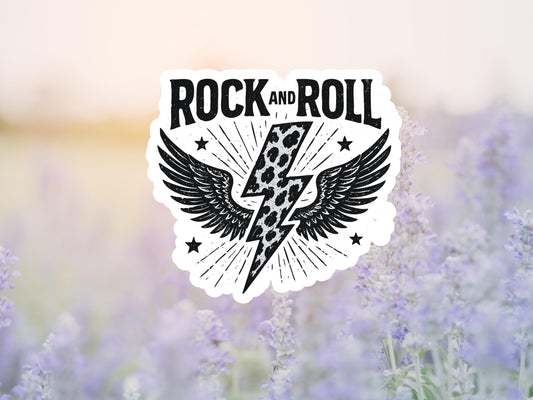Rock And Roll With Lightning Bolt And Wings Sticker