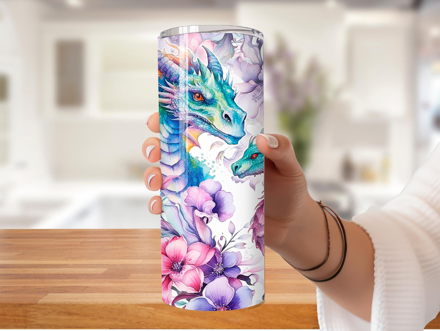 Watercolor Dragon And Flowers 20oz Tumbler