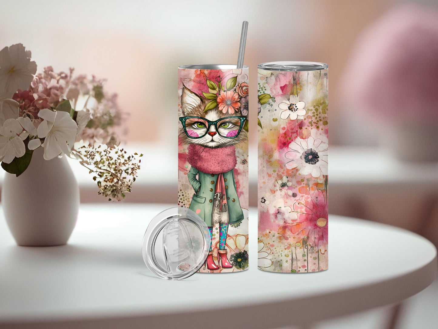 Wild And Wacky Watercolor Cat 20oz Tumbler