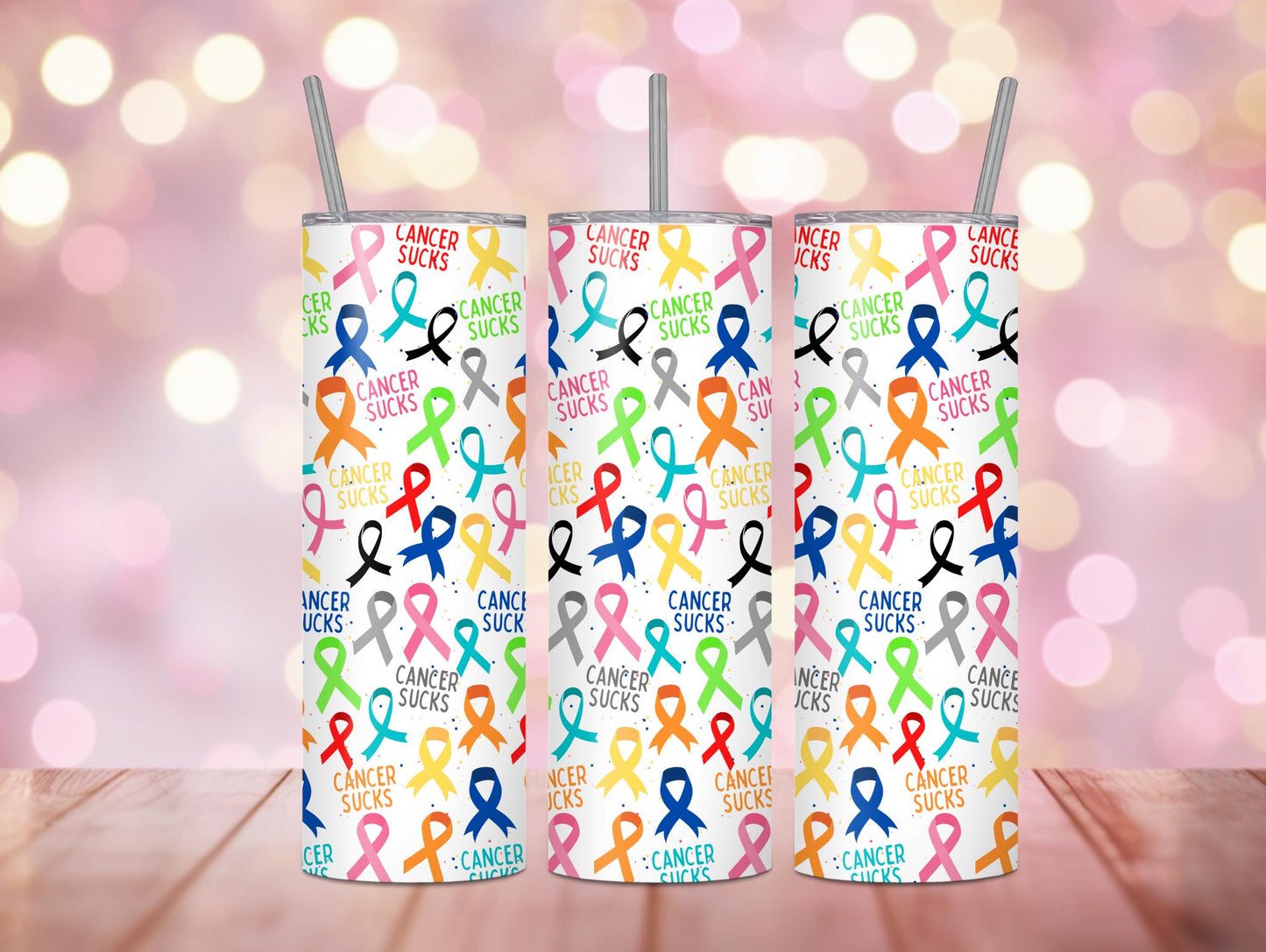Cancer Sucks Colorful Ribbons 20oz Tumbler