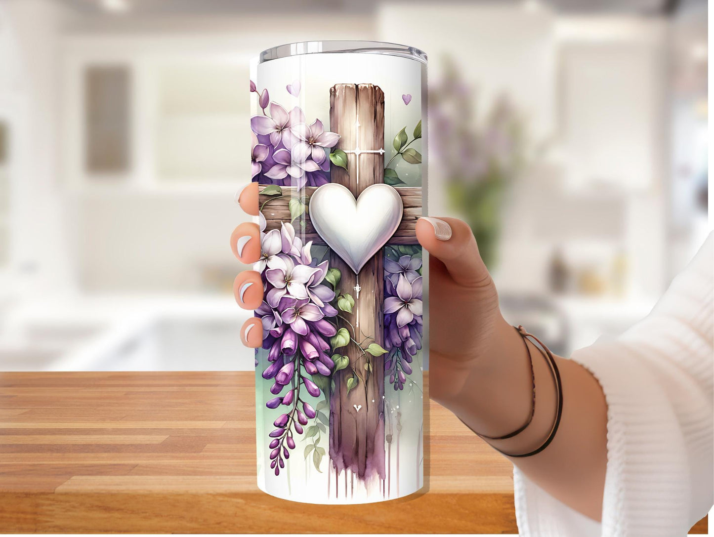 Watercolor Blessed Beyond Measure Cross And Flowers 20oz Tumbler