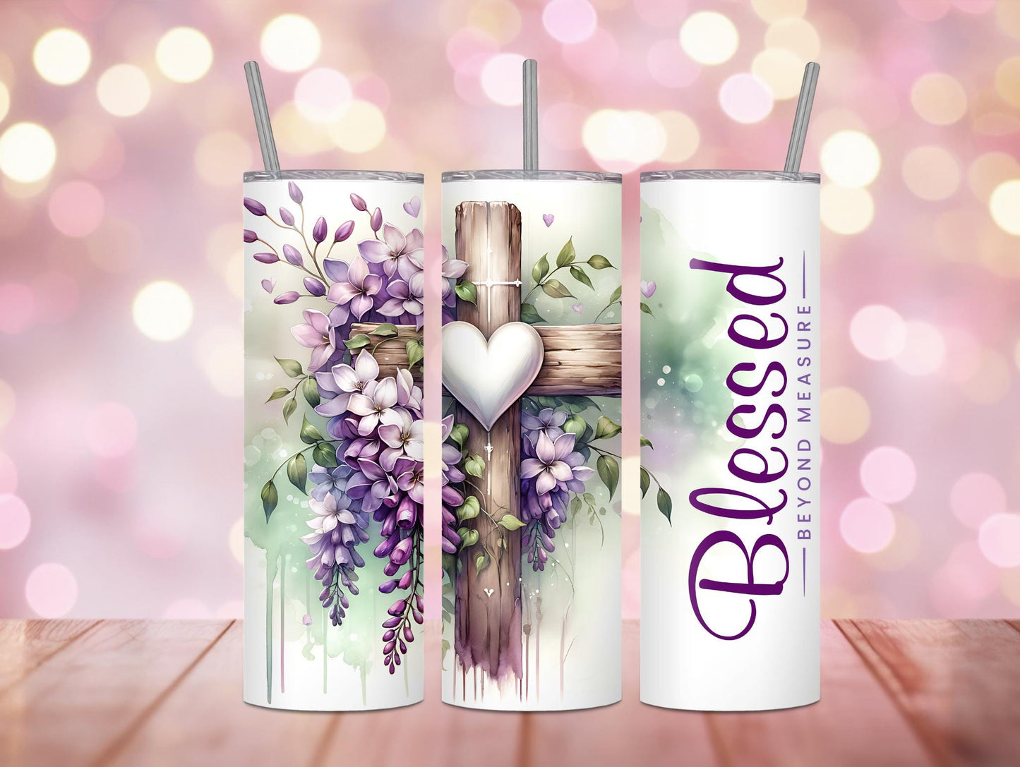 Watercolor Blessed Beyond Measure Cross And Flowers 20oz Tumbler