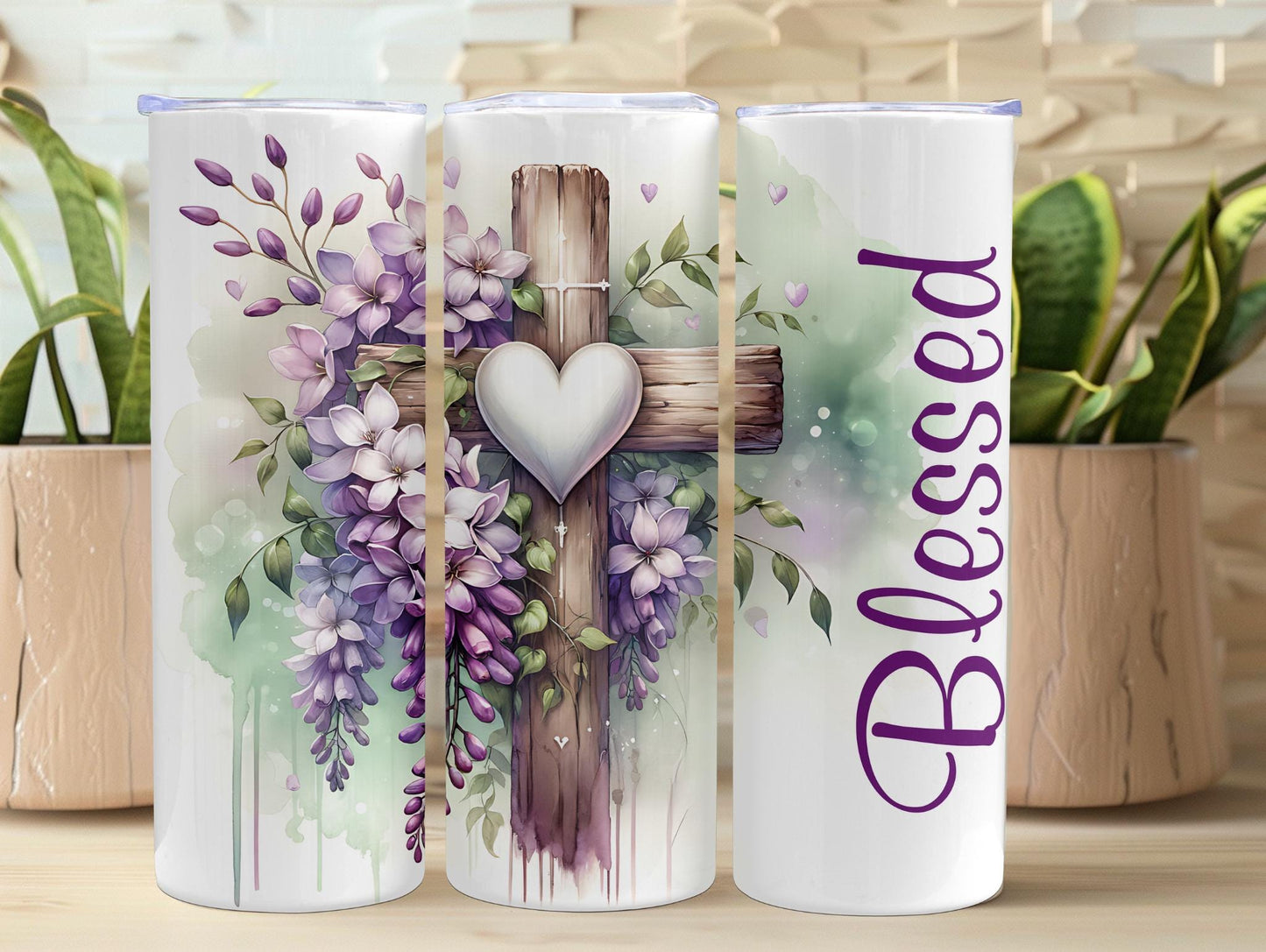 Watercolor Blessed Beyond Measure Cross And Flowers 20oz Tumbler