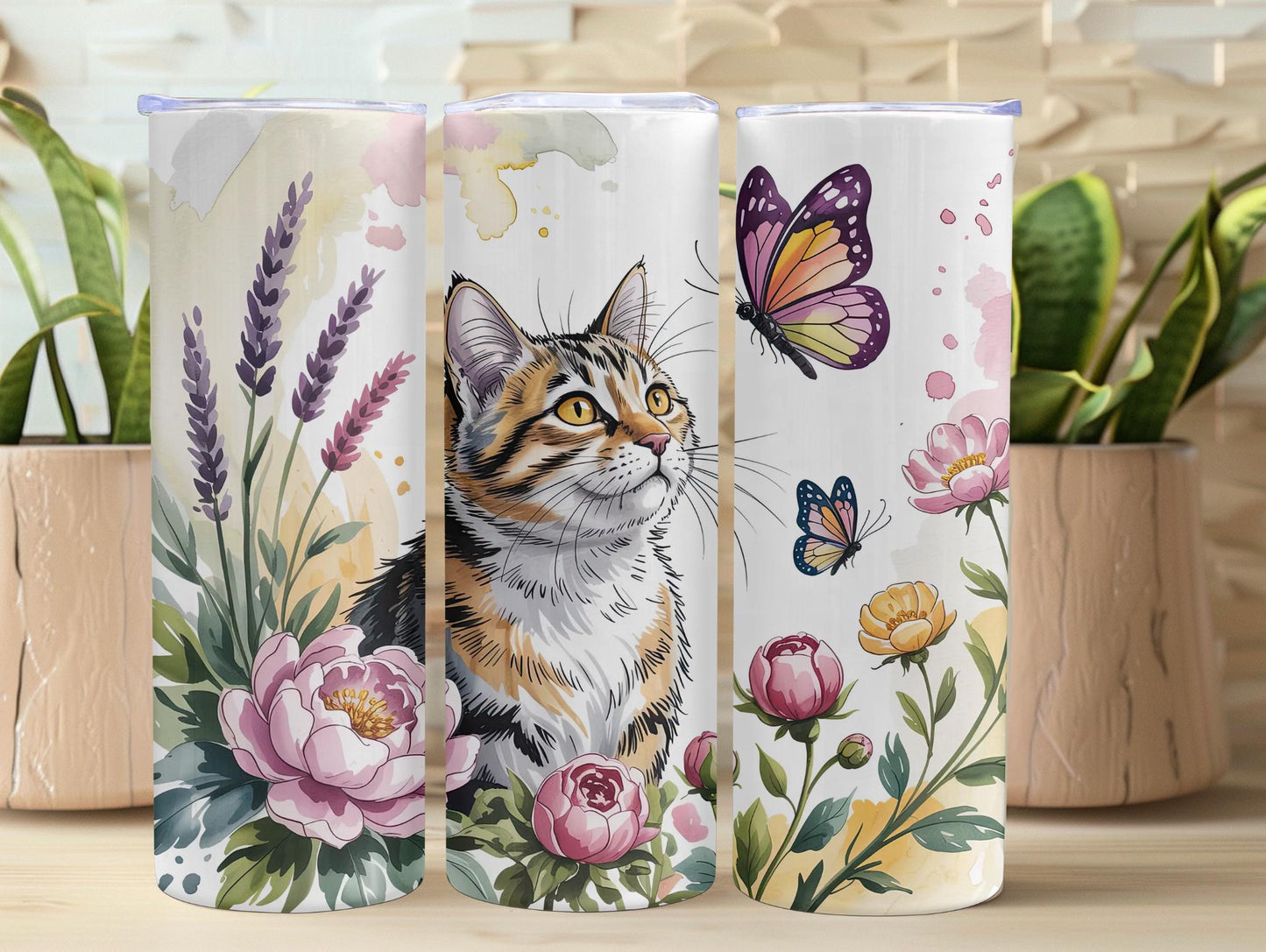 Watercolor Cat In Flowers 20oz Tumbler