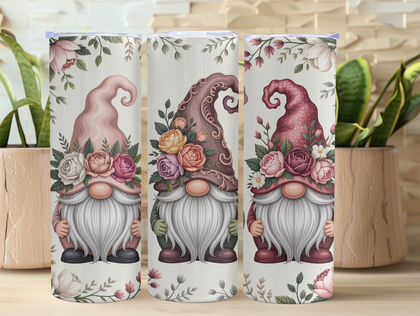3 Boho Colored Gnomes With Flowers 20oz Tumbler