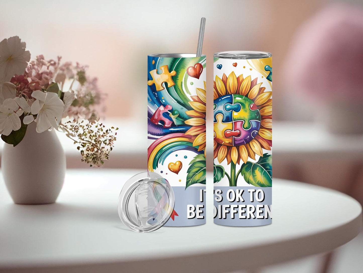 It's Ok To Be Different Autism Sunflower 20oz Tumbler