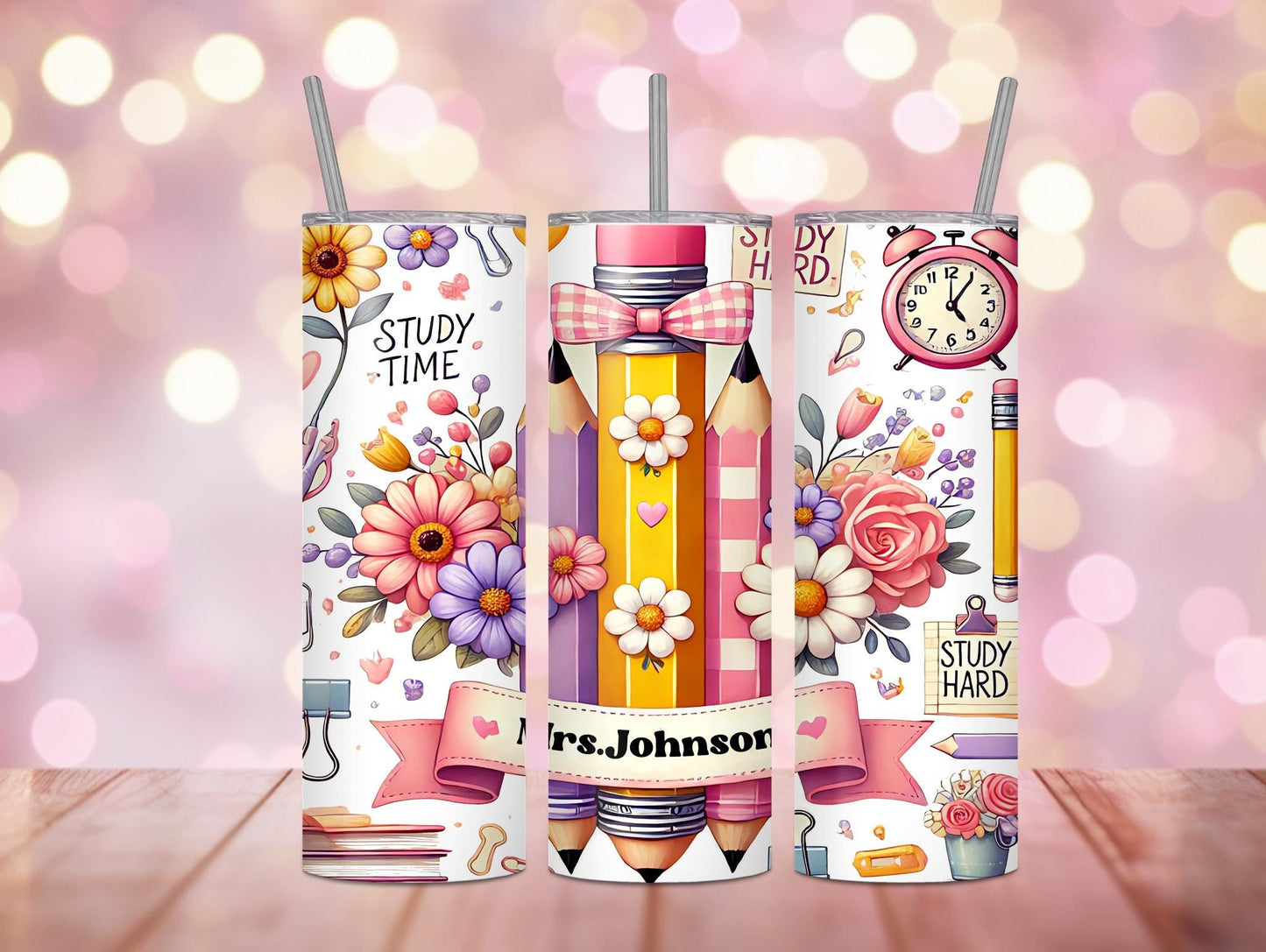 Pink And Purple Pencil Personalized 20oz Tumbler