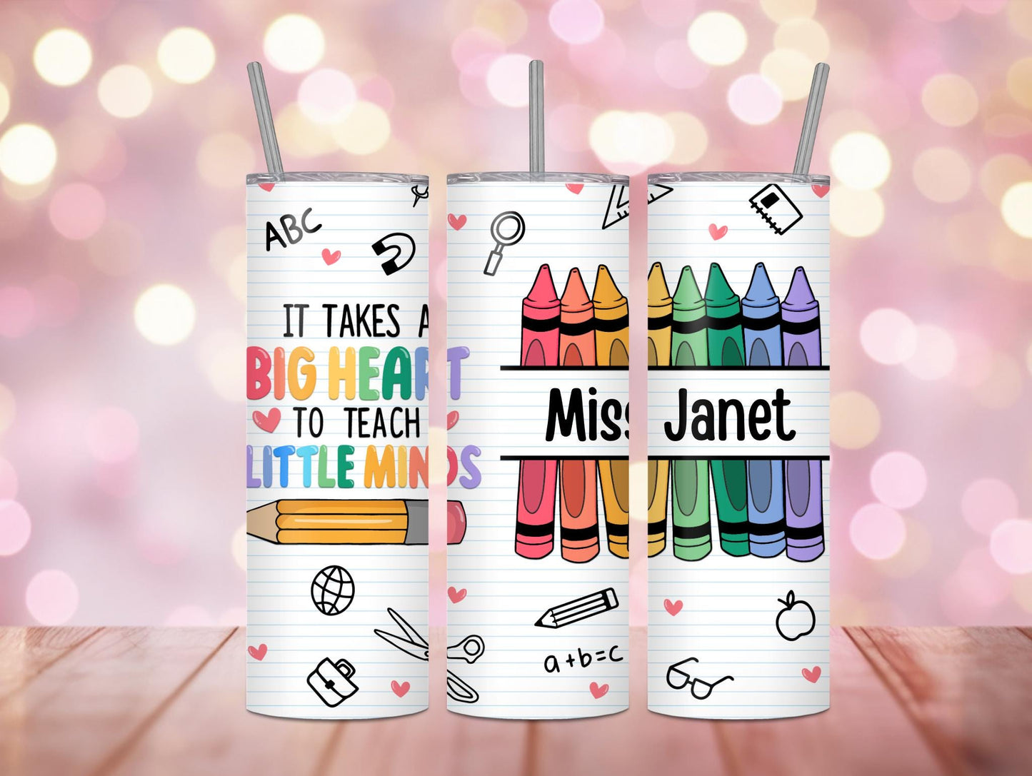 It Takes A Big Heart To Teach Little Minds Pencil Personalized 20oz Tumbler
