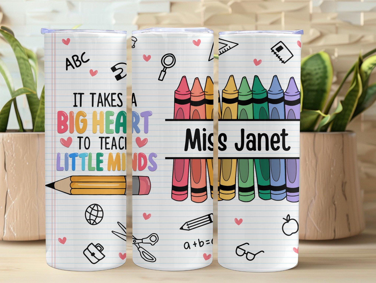 It Takes A Big Heart To Teach Little Minds Pencil Personalized 20oz Tumbler