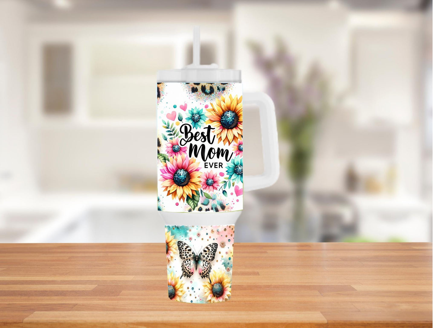 Best Mom Ever Sunflower And Leopard Print 40oz Tumbler