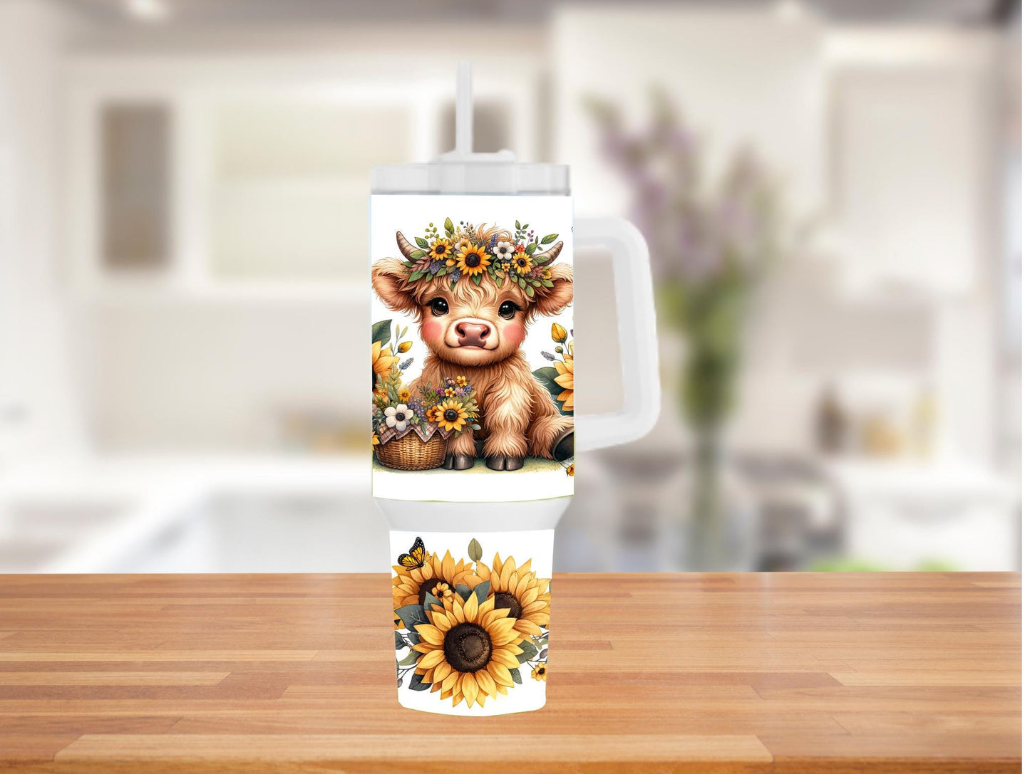 Highland Cow With Yellow Sunflowers 40oz Tumbler