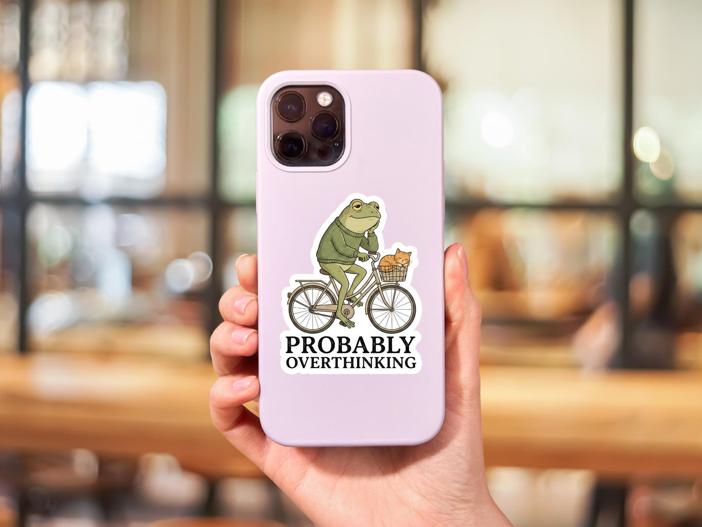 Probably Overthinking Frog On Bike Sticker