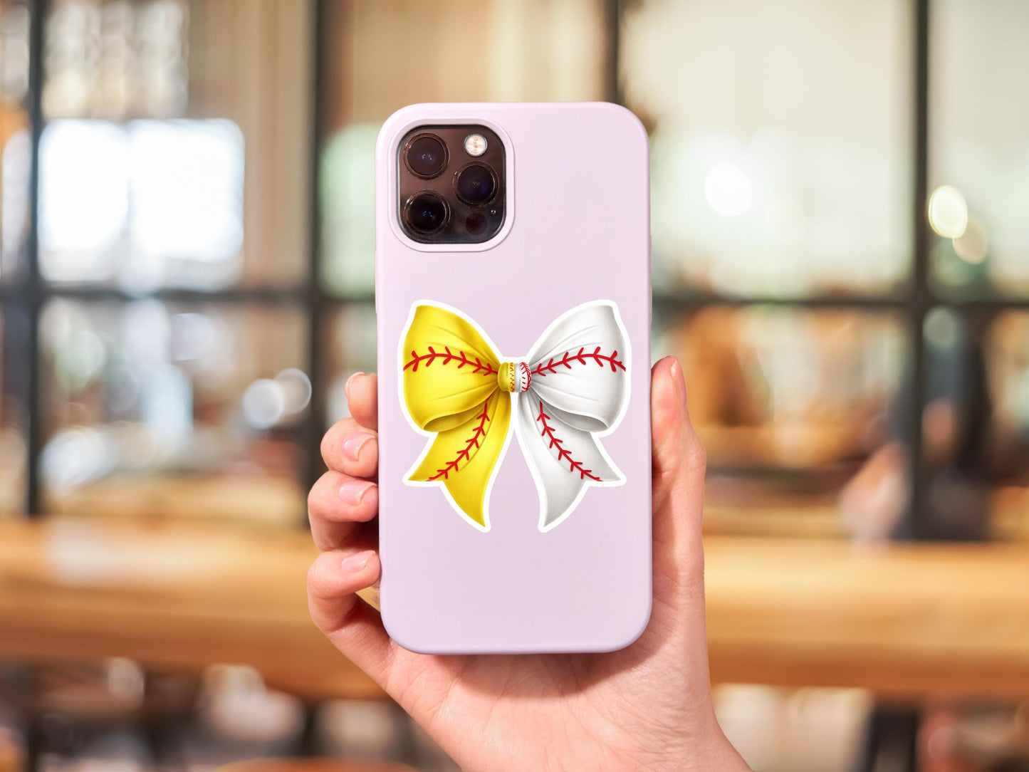 Half Softball And Half Baseball Bow Sticker