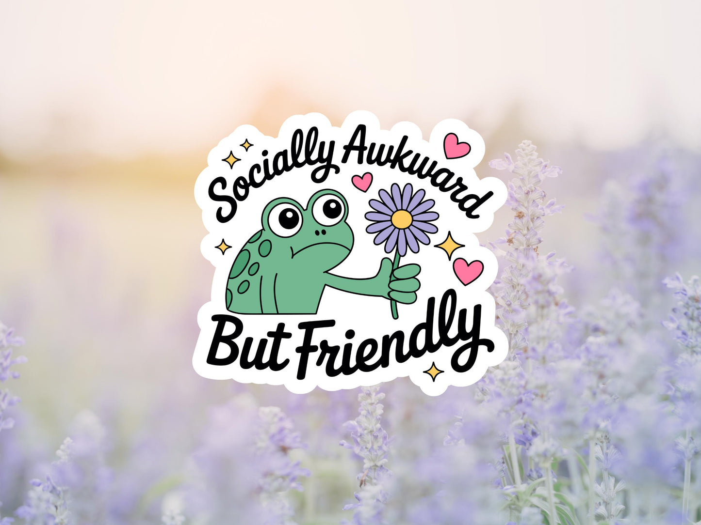 Socially Awkward But Friendly Frog With Flowers Sticker