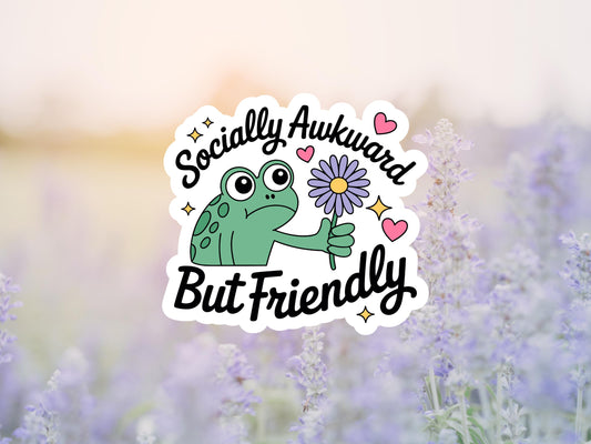 Socially Awkward But Friendly Frog With Flowers Sticker
