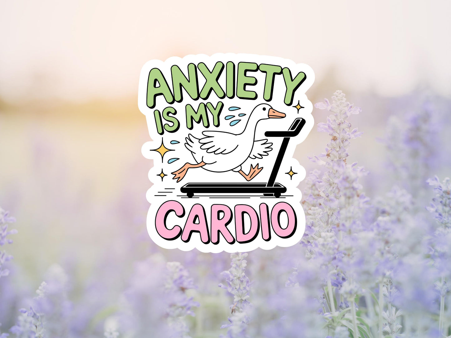 Anxiety Is My Cardio Duck On Treadmill Sticker