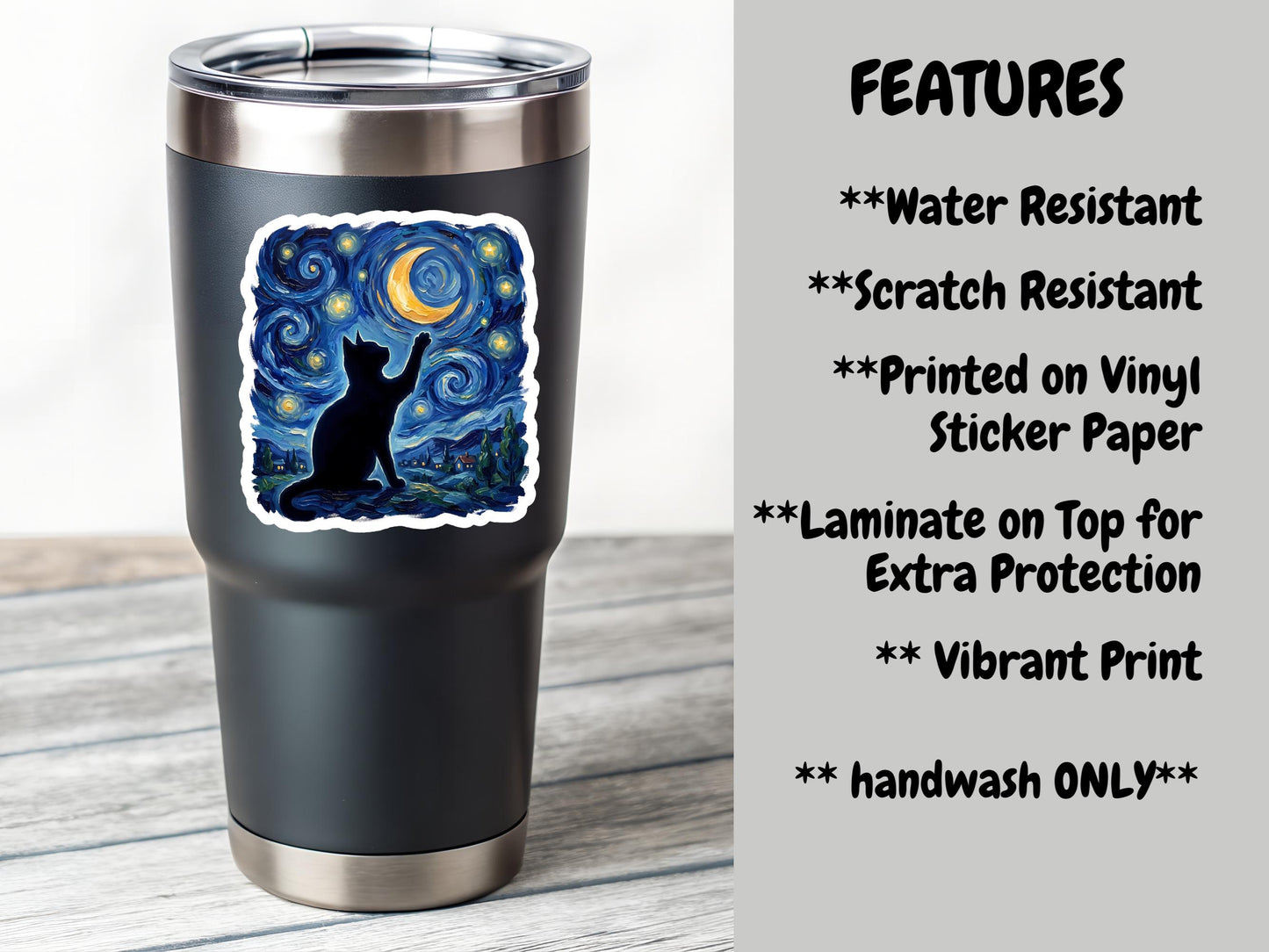 Starry Night Sky And Moon Black Cat Sticker