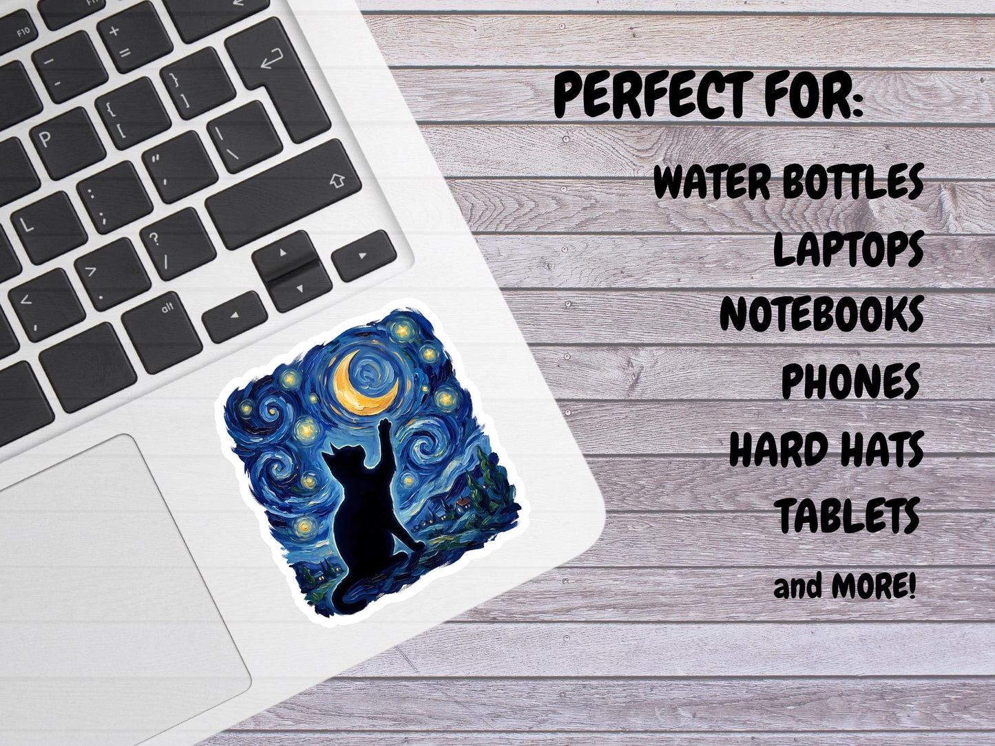 Starry Night Sky And Moon Black Cat Sticker