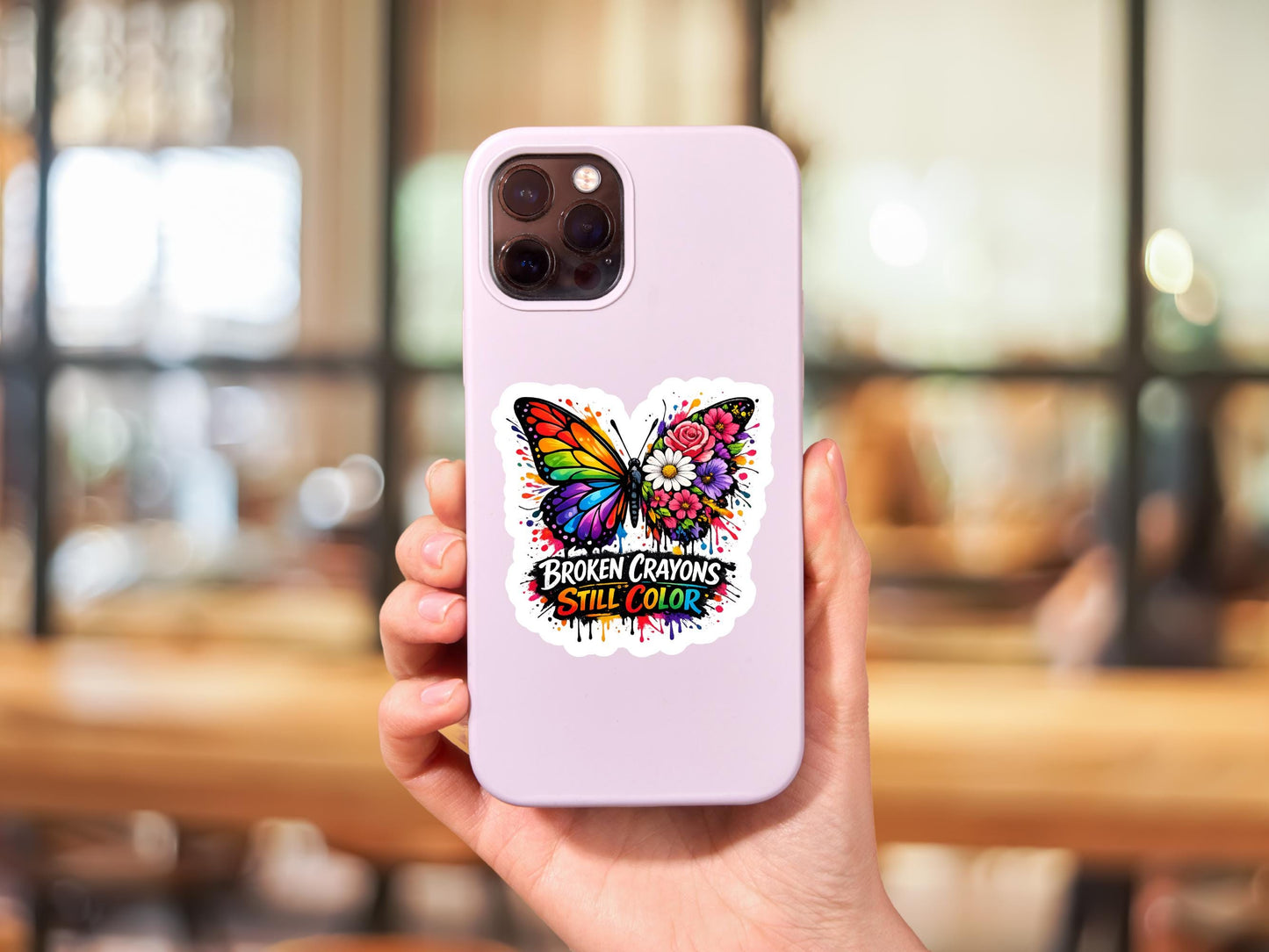 Broken Crayons Still Color Rainbow Butterfly And Flowers Sticker