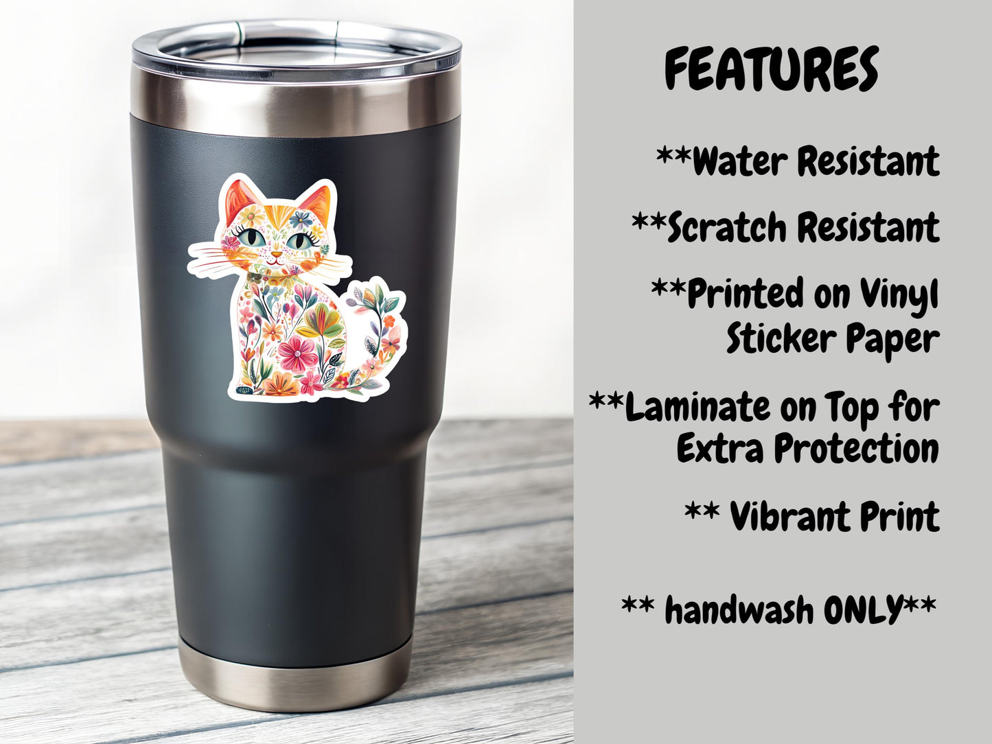 White Cat With Flowers Sticker