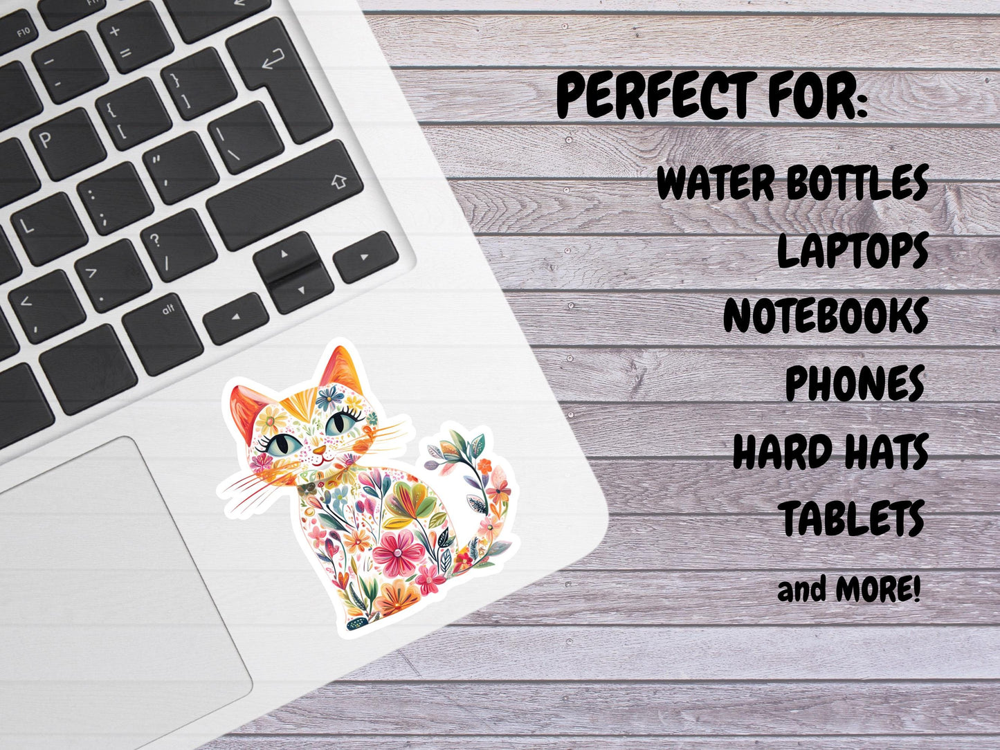 White Cat With Flowers Sticker
