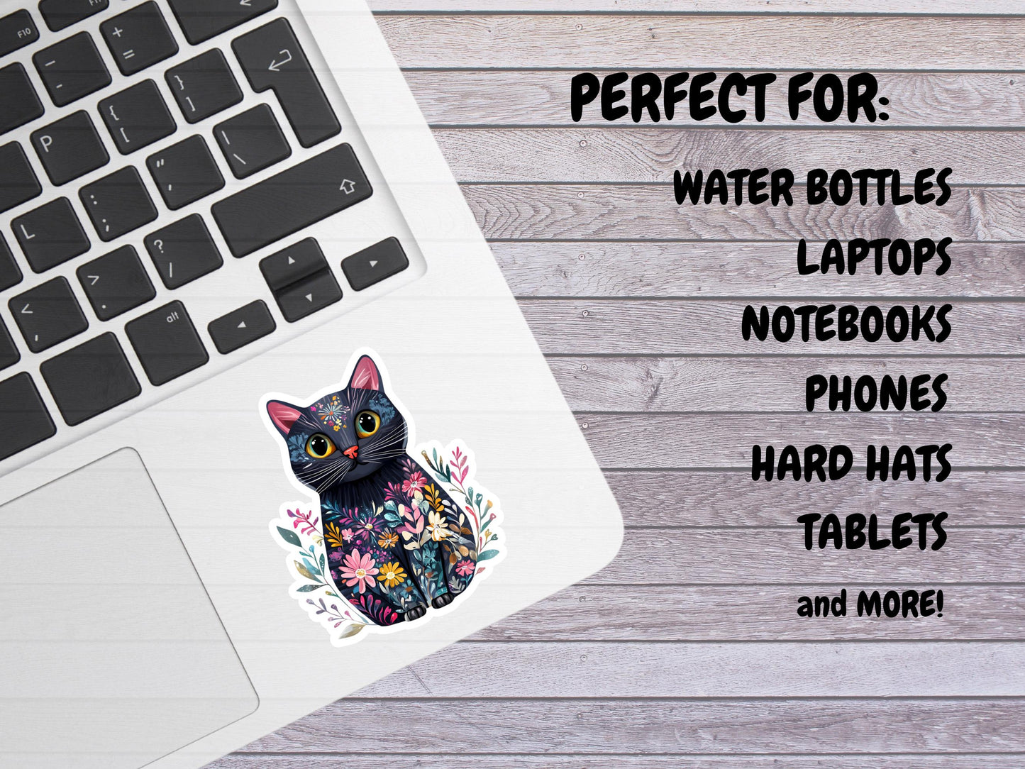 Black Cat With Flowers Sticker