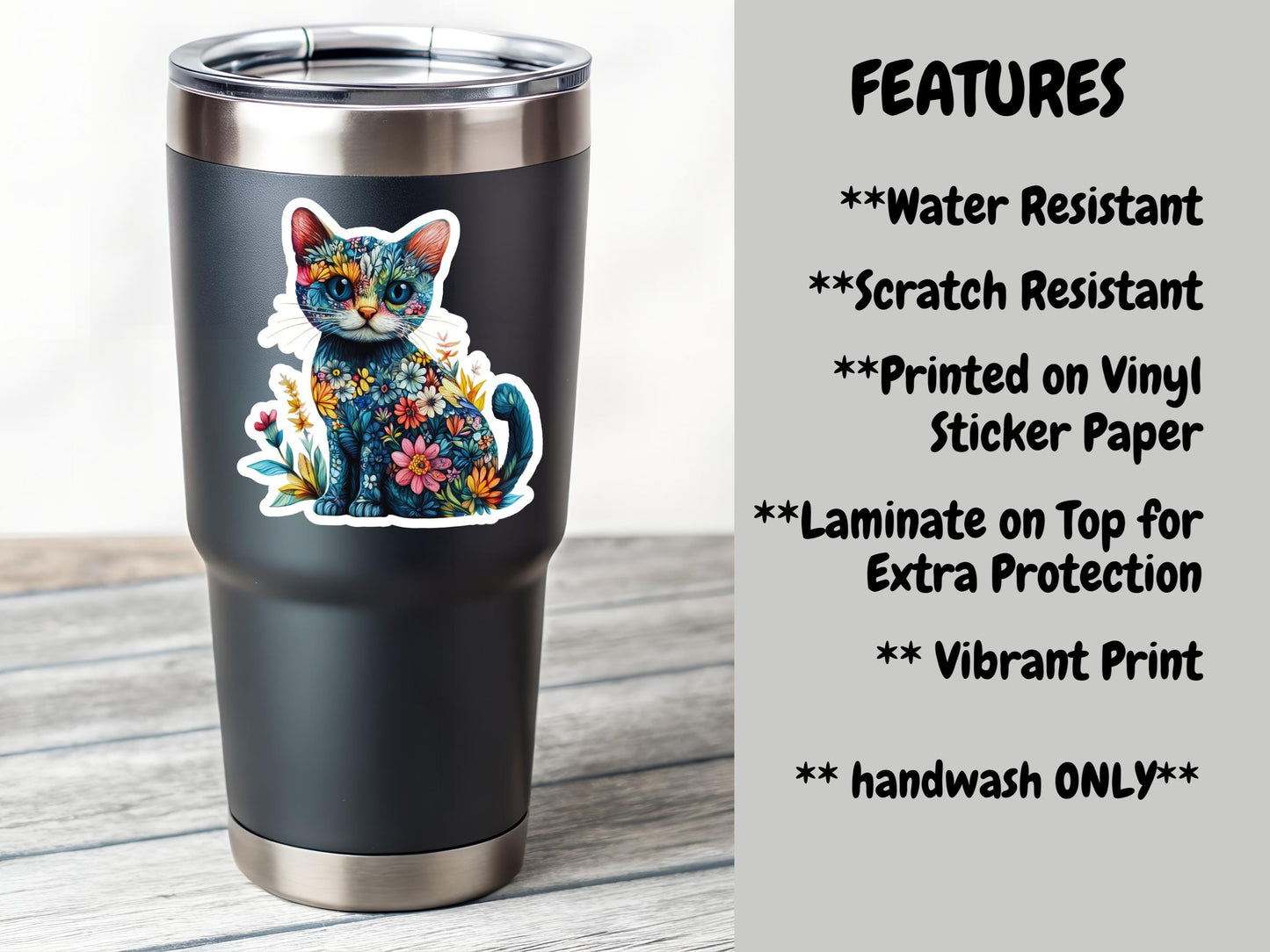 Blue Cat With Flowers Sticker