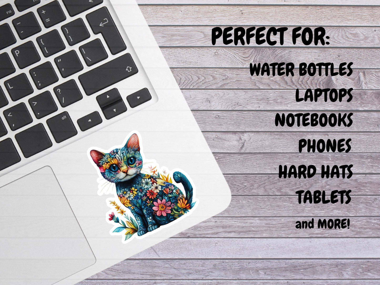 Blue Cat With Flowers Sticker