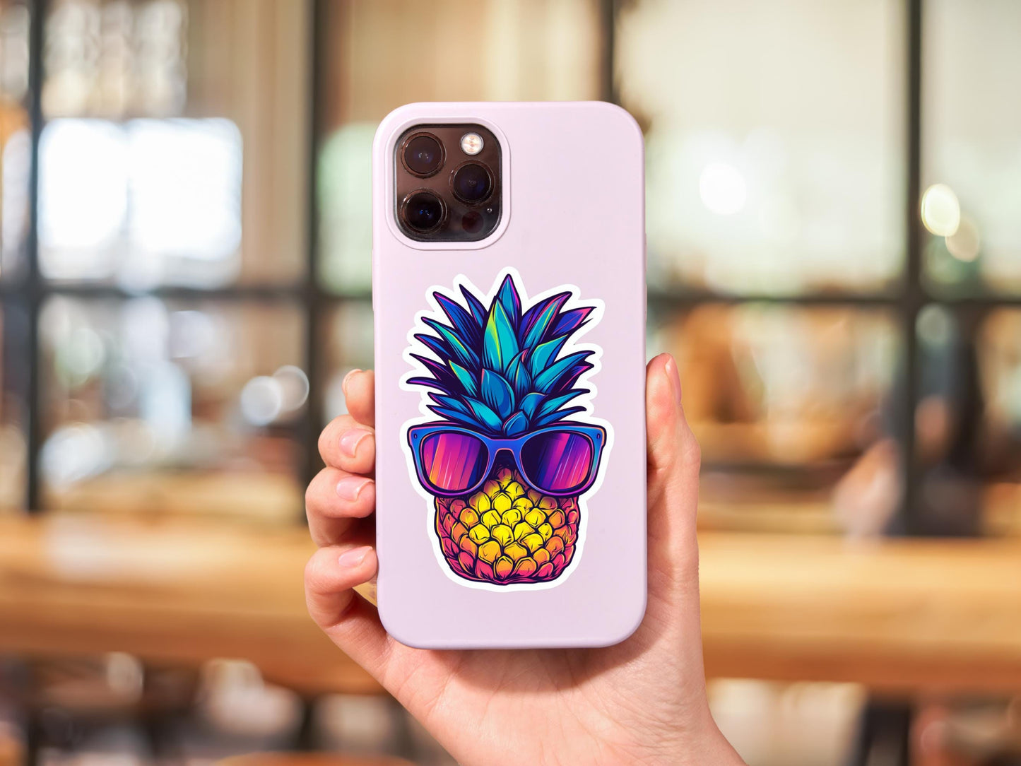 Neon Pop Art Pineapple With Sunglasses Sticker